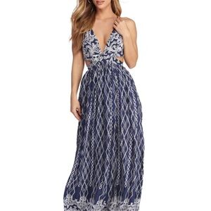 Papaya Women's Long Navy Blue Maxi Abstract Dress